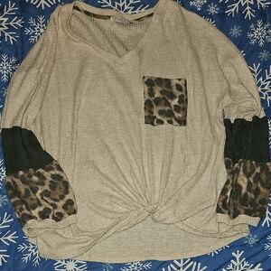 Leopard Print Accent Beige Top